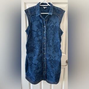 Tribal Floral Printed Blue Denim Dress